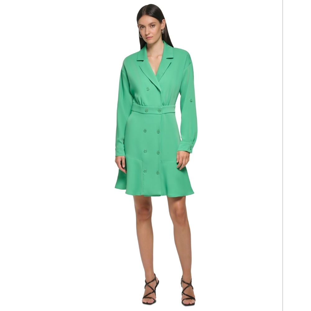 KARL LAGERFELD PARIS Womens Button Ruffled Blazer Green 14